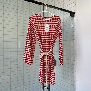 NWT Zara red & white crochet tie dress
